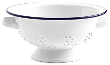 Colador esmaltado de 24 cm, color blanco, retro, cocina, doble mango, base con pies, escurridor de ensalada