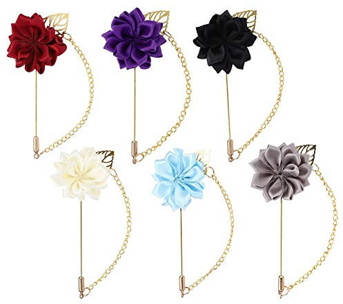 Pin de flor de solapa para hombre Boutonniere hecho a mano para traje Novio de boda, Flor con cadena colgante Pin de solapa/Broche Camisas de traje Accesorios Camisa de hombre rosa Broche de flores De