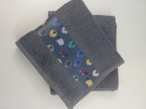 Sue Rossi Ltd 100% Cotton Tea Towels Embroidered Animal Cooks Cloth Luxury 3 Pack Kitchen Towel Set (multi coloured sheep)