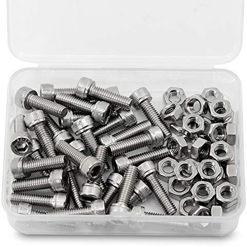 M6*10mm 40 Stück Innensechskantschraube und Mutter Kombinationsbox 18-8 Edelstahl Zylinderschrauben mit Innensechskant