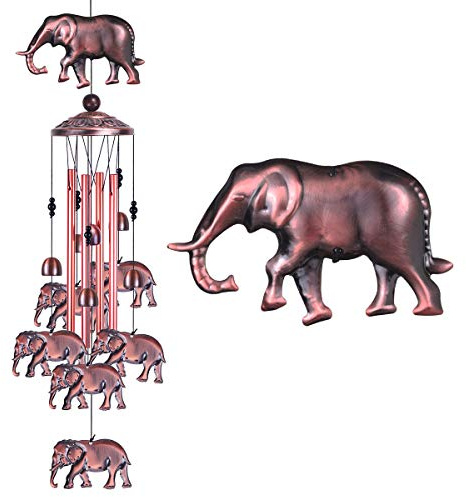Trädgårdselefant vindspel utomhus inomhus dekor – med 4 rör 6 klockor 7 elefanter vindklockspel, mobil vindfångare, elefant vindspel för hem, present till mamma, balkong, träd, festival,