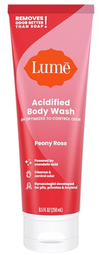 Lume Acidified Body Wash - 24 Hour Odor Control - Removes Odor Better than Soap - Moisturizing Formula - Formulated Without SLS or Parabens - OB/GYN Developed - 8.5 ounce (Peony Rose)