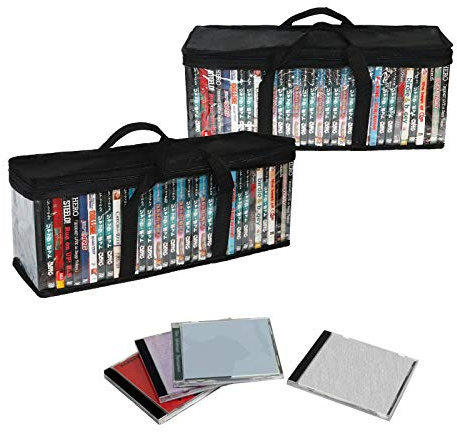 SILD Sacs de rangement pour DVD à domicile Sacs de rangement pour médias Noir Organisateur de sacs pour lecteurs DVD Empilables pour BluRay/Films/Médias/Jeux vidéo PS4, Noir , Lot de 2