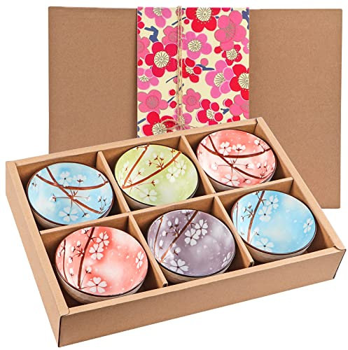 Skelang 6 ciotole in porcellana, ciotole per cereali Sakura, ciotole giapponesi in ceramica, per conservare cereali, zuppa, dessert e riso