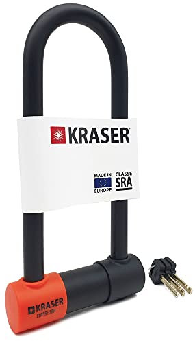 KRASER KR85M Lucchetto a U Blocco Ruota, Alta Sicurezza Testata, Omologato SRA, Arco 85x250mm ø18mm Doppio Chiusura, Serratura Anti-Grimaldello, Antifurto U Lock per Moto, Scooter