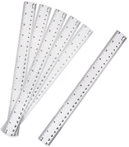 6 Stück Kunststoff Lineal, 30cm/12Zoll Lineal mit Zoll&Metrisch Transparent Lineal Gerade Messwerkzeug lineale für Schule Büro Zuhause
