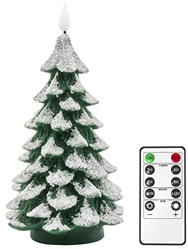 PChero Christmas Tree Shaped LED Candles, 1pcs Battery Operated Xmas Candles Real Wax Flameless Flickering Candles for Home Festival Fireplace Decoration – Warm White