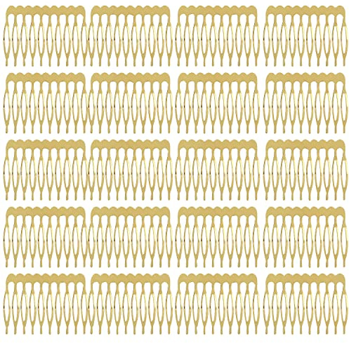 Lot de 20 peignes à cheveux latéraux en métal - 5 et 10 dents - Argenté uni - Pour travaux manuels, bricolage, voile de mariée - Coiffe décorative - Pinces à chignon (10 dents, doré)
