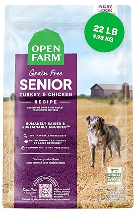 Open Farm, Grain-Free Dry Dog Food for Senior Dogs, Complete & Balanced Kibble to Support Joints & Mobility, Sustainably & Ethically Sourced Ingredients, Chicken & Turkey Recipe for Seniors, 22lb Bag