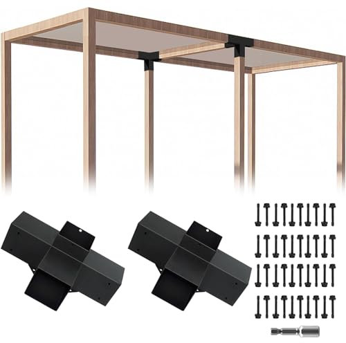 ITeVe.GD Pergola DIY Kit, 2 Stück 4-Wege-R Ight Winkel-Eckhalterungen erhöhter Holzständer mit Schrauben für 10.2x10.2 cm (Innenmaße: 8.9x8.9 cm) Holzbalken, Pergola, Garten, Holz und Metallpavillon