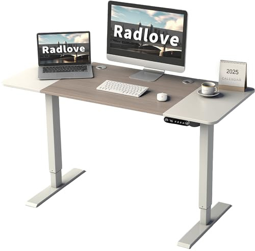 Radlove Bureau Réglable en Hauteur électriquement, Bureau Debout avec 4 Commandes à mémoire et Technologie Anti-Collision (Chêne + Blanc, 60 x 140 cm)