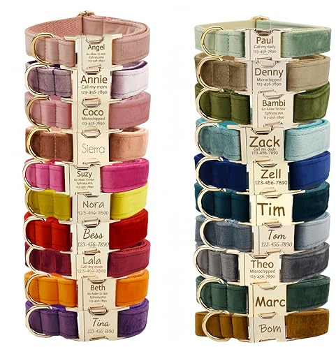 Personalisierte Hundehalsband mit Metallschnalle, doppelseitiges Samthalsband mit Namen und Telefonnummer, verstellbare Größen für kleine, mittlere und große Hunde