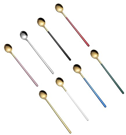 Gadpiparty Cuillères à Café à Long Manche Lot de 8 en Acier Inoxydable Cuillères à Mélanger pour Thé et Cocktails Adaptées aux Grandes Tasses et Verres Usage la Cuisine Finition Polie Ergonomique
