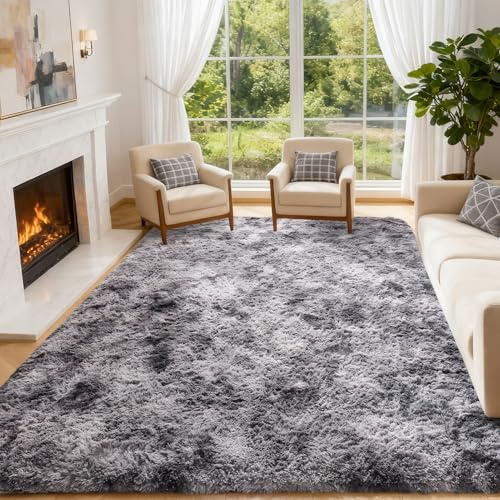 CHOSHOME Tapis lit Salon Moquette Poil Long Grande Taille Moderne Convient pour Le Salon (Gris Foncé, 200x290cm)