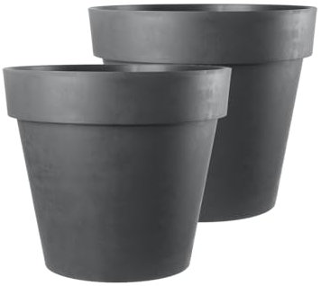 Kreher XXL Pflanztopf/Pflanzkübel rund mit 79 cm / 58 cm Durchmesser, ausstattet mit Rollen! Der Eye-Catcher für Garten, Terrasse, Restaurants & Gewerbe! (Anthrazit, 2er XL)