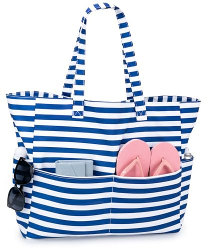 Strandtasche XXL Familie Große Beach Bag Badetasche mit Reißverschluss Shopper Damen, Leicht Faltbare Grosse Schwimmbadtasche, Urlaub Must Have Einkaufstaschen für Reisen Einkaufen Picknick Alltag