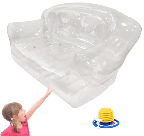 Transparente klare aufblasbare Sofa Double Person PVC Sofa Blow Up Couch Sitzsack Lazy Sofa Stuhl Lounger for Erwachsene Teenager Mädchen (Color : Clear, Size : 71x35x37inch)