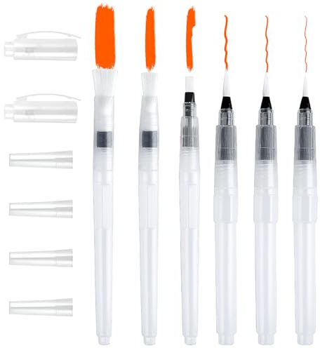 6 Stück Wassertankpinsel Aquarell Wasserpinsel Stifte Set Pinsel mit Wassertank Watercolor Brush Pen Wasserfarben Pinselstifte für Wasserfarbenmalerei Farbmischen Und Kalligraphie Malen