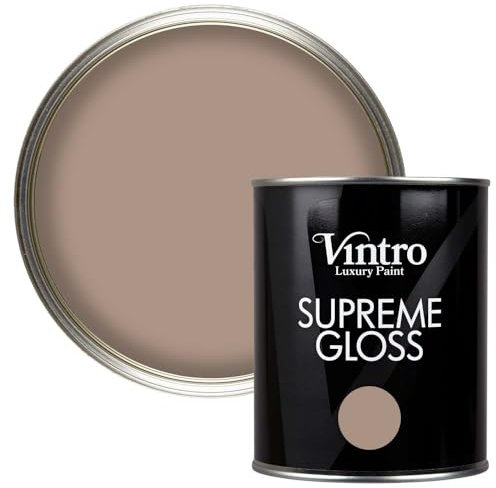 Vintro Paint | Gloss Paint | for Walls | Wood | Trim | Gloss Furniture Paint | Interior & Exterior Use. 1 Litre (Light Brown - Cafe au Lait)