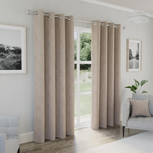 Enhanced Living Austin Blackout Eyelet Curtains Natural 46x90 (117x229cm) | 100% Blackout Thermal Noise Reducing, for Living Room and Bedroom