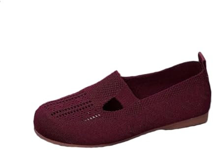 Women Knitted Wide Toe Ballet Ballerina Flats Soft Breathable Dolly Shoes Round Toe Flat Shoes Classic Softable Shoes,Wine red,4 UK