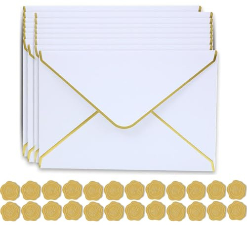 20 Stück Kraftpapier Umschläge Retro Kraftpapier Umschläge Goldfolienrand Luxuriöse Kuvert V-Klappe Briefumschläge Festliche Postkarte Umschlag für Weihnachten Geburtstag Hochzeit Geschenk Karten