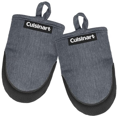 Cuisinart Mini Oven Mitts – 5.5” x 7” Heat-Resistant Kitchen Mitts for Oven with Non-Slip Neoprene Palm, Cotton Filling, and Fabric Loop – Durable Oven Mitt Set for Cooking & Baking (Chambray) | Cotton-lined, non-slip neoprene palm, ambidextrous design, ideal for smaller hands and everyday cooking