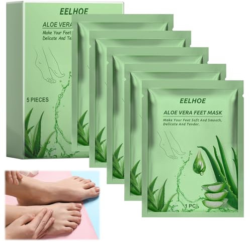5 Pieces of Foot Mask,Foot Peel Mask,Foot Peel,Safe and Hypoallergenic,Easy to Use,Effectively Improve Dry Foot Skin,Thick Stratum Corneum,Cracked Heels,Dead Skin (Aloe Vera)