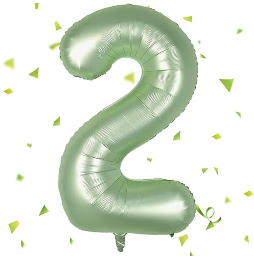 Zahlen Luftballon Salbeigrün,Salbeigrün Luftballon 2,40 Zoll Olivgrün Folienballon 2 Zahlenballon 2 Helium Ballon, Luftballon 2 Geburtstag für 2 Jahre Geburtstagsdeko Kinder Mädchen Junge