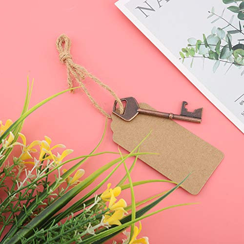 Akozon Abrebotellas con Llave de Estilo Vintage - Mini Recuerdo de Boda de Bronce Antiguo - Abrebotellas con Llavero Retro para Invitados (50 piezas + cuerda de cáñamo + tarjeta)