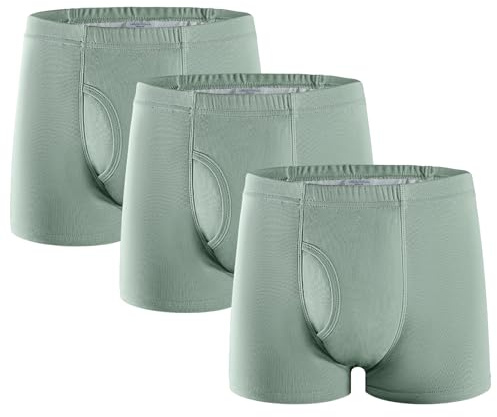 3 Pares de Calzoncillos para Incontinencia Hombre 250 ml Boxer de Algodón Lavable y Reutilizable con Almohadilla Absorbente Ropa Interior Absorbente Verde Talla M | Calzoncillos tipo bóxer para hombre, de algodón suave, transpirables y cómodos, ropa interior para incontinencia