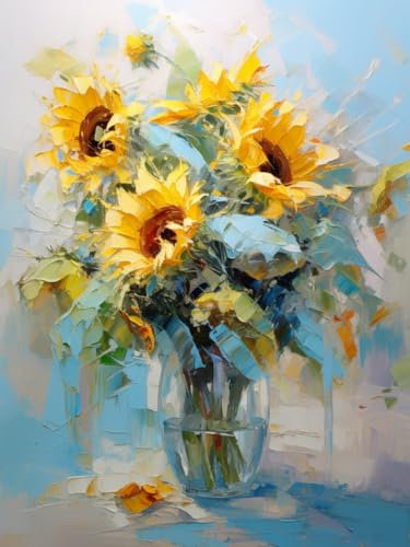 XDEGHUANGSS Ölfarbe Sonnenblume Kreuzstich-Set,11CT Leinwand Stoff Kunsthandwerk,Faden Nadelarbeit,handgemachte Stickerei Druck Set mit Anleitung,40x50 cm