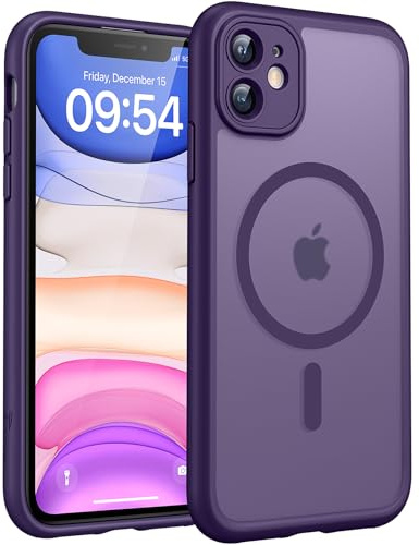 TOCOL für iPhone 11 Hülle, Kompatibel mit MagSafe, Matt Dunkellila | Eingebauter Magnetring, Vollständiger Kameraschutz, Militärschutz Stoßfest Kratzfest Haltbarkeit, Durchscheinend Rückseite