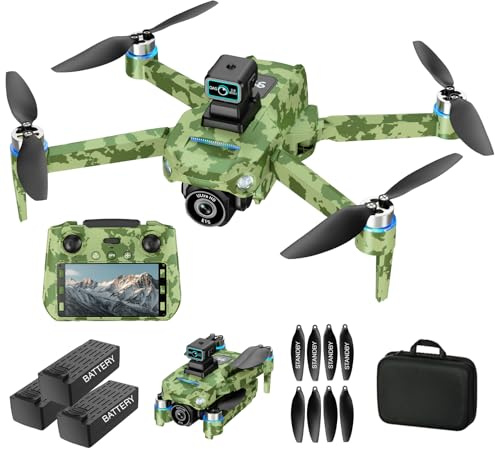 Drones for Adults, Drone for Beginners, GPS Drones 4K, 3 Batteries, 60 Mins Flight, Auto Return, Obstacle Avoidance, Drone with Screen on Controller, with Drone Landing Pad (camouflage)