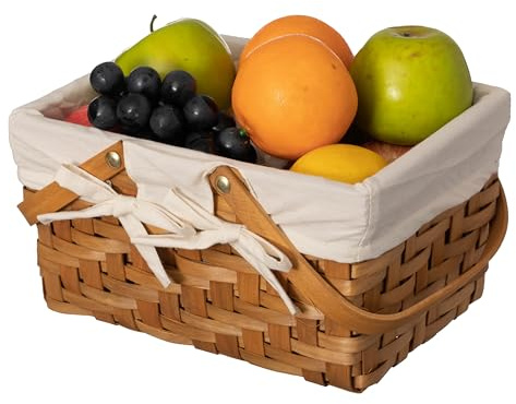 Wickerwise Handgewebter Holzspäne-Picknickkorb mit doppelt klappbaren Griffen und herausnehmbarem Einsatz – ideal für Aufbewahrung, Geschenkverpackung, Ostern, Camping und Geburtstage, Weiß Groß