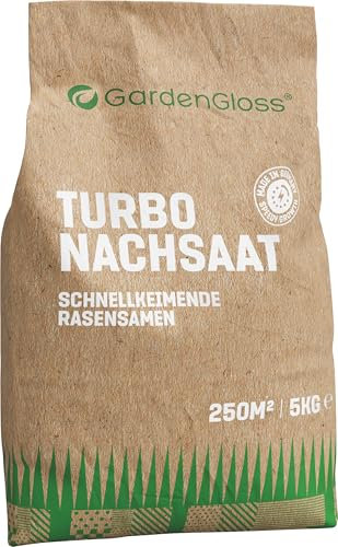 GardenGloss Semences de Gazon à Germination Rapide - Automne 5 kg - Pour 250 m² - Production Allemande - Mélange Turbo pour Regarnissage et Nouvelle Implantation