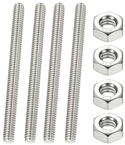 PATIKIL 4Pcs Varilla Roscada Totalmente 1/4-20 UNC Longitud 80mm | Acero Inoxidable 304 Tornillos Largos De Roscado Derecho, Con Tuercas, Para Abrazaderas De Tuberías Colgadores Y Pernos