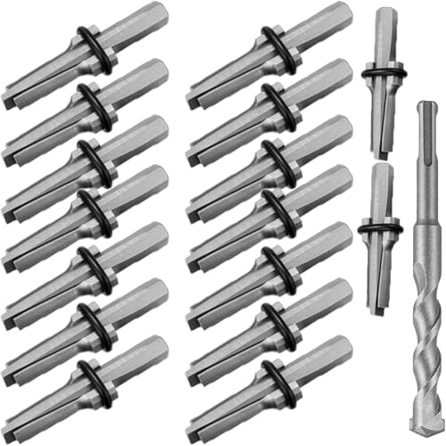 Rock Splitting Wedge: 16PCS 5/8 inch Metal Wedge and Feathers for Splitting Rock, Marble Concrete Granite, with Drill Bit