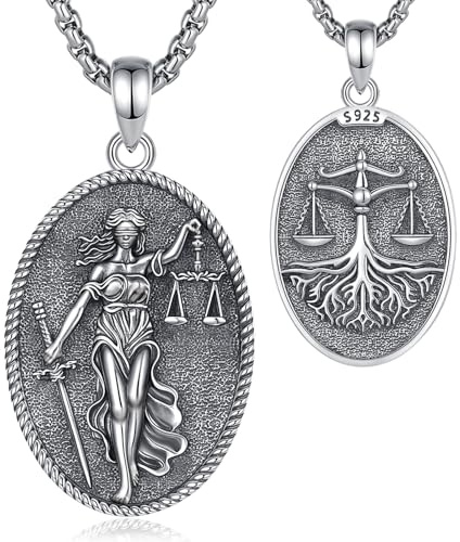 EUDORA Harmony Ball Collar Diosa Ciega de La Justicia Plata de Ley 925 para Mujer, Medalla Colgante Balanza de La Justicia Griega Romana Ángel Diosa Ciega Joyería Regalos para Abogado Mujer, 20+2