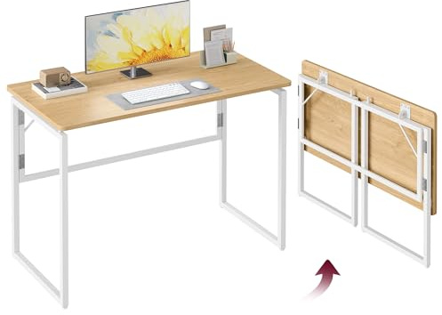 VASAGLE Folding Desk, Foldable Computer Desk, One-Piece Desktop Top, Rounded Edges, Small Home Office Writing Table for Bedroom, Balcony, Camping, Easy Assembly, 100 x 50 cm, Natural Oak LWD152YD01
