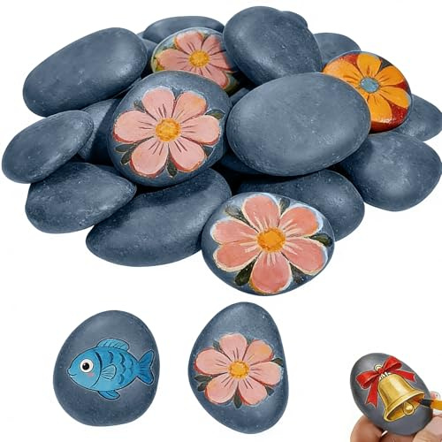 Forbabe 25 Stück Steine zum Bemalen, 4-6 cm Flach Steine | Naturstein zum Basteln Glatte Kieselsteine, Dekosteine für Bunte Malerei Schule DIY Dekoration
