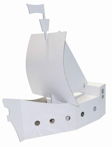Kreul 39101 – Joypac pysselkartong piratskepp, ca 48 x 18 x 50 cm stor, tillverkad av robust vitt papper, för målning, limning och dekoration, perfekt för barn, vit