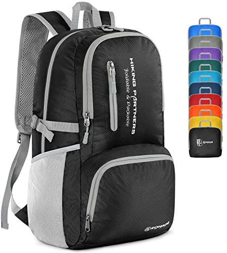 ZOMAKE Leicht Faltbarer Rucksack 35L Packbare Backpacks,Kleiner Rucksäcke Wanderrucksack Wasserdicht Rucksäcke für Damen Herren Outdoor Wandern(Schwarz)