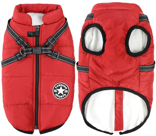 Abrigo para Perros Invierno - Invierno Abrigos Windproof Ropa para Mascotas Chaqueta para Perros con Forro Polar,Rojo,L