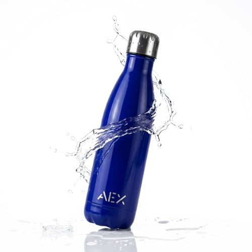 AEX Stainless Steel Vacuum Flask | Double Walled Insulated Bottle | 1000ml Blue Glossy | Reusable Hot & Cold Drink Water Bottle