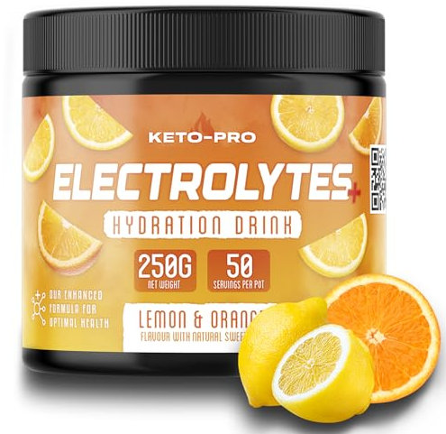 Keto-Pro Keto Electrolytes 250g | Electrolyte Powder Supporting Your Fasting, Health & Fitness Goals | 50 Servings | Lemon Orange Flavour