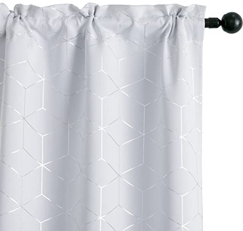 GIRASOLE HOME® Coppia Tende Oscuranti Termiche Morbide Fantasia Argentata 3D Tenda Isolante per Soggiorno Camera e Interni 2 Pannelli con Tasca (70x235cm, Bianco Ghiaccio)