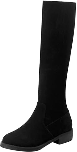 Lroey Reoly Botas Mujer Tacón Ancho A Media Pantorrilla, Botas de Montar Tacón Medio Punta Rojoonda Botas de Invierno Zip 011 Negro Talla 44 EU