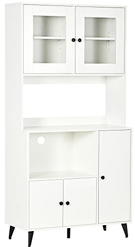 HOMCOM Freestanding Kitchen Cupboard, Modern Kitchen Storage Cabinet with Doors and Adjustable Shelves, 180cm, White