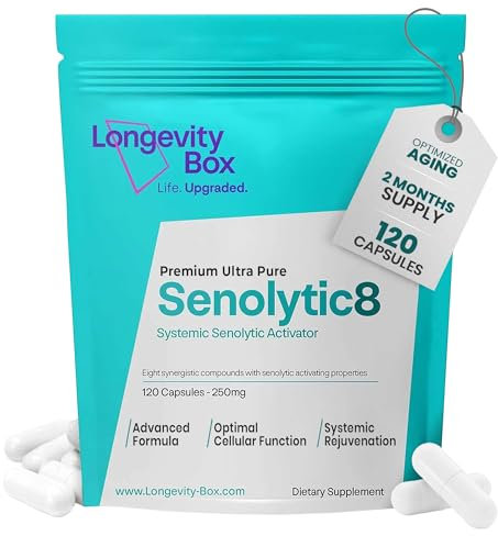 Longevity Box Senolytic 8 – Advanced Senolytics Supplement with Fisetin, Quercetin, NAC & Tocotrienols – Cellular Rejuvenation Formula – 120 Capsules – 8-Ingredient Complex, 99% Pure